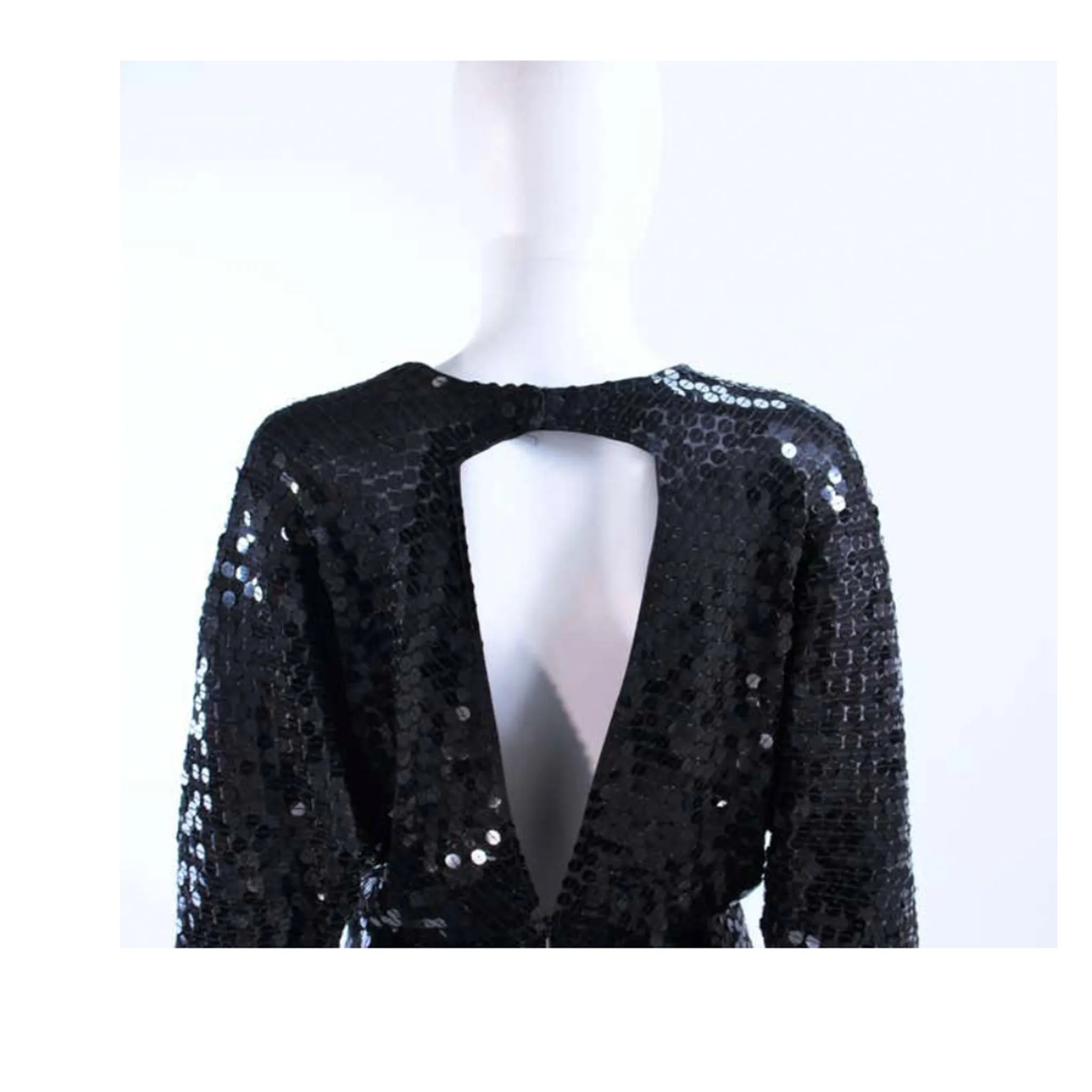 OLEG CASSINI Black Sequin Draped Gown Size 10