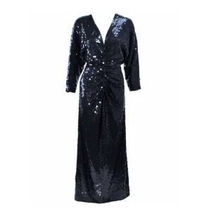 OLEG CASSINI Black Sequin Draped Gown Size 10