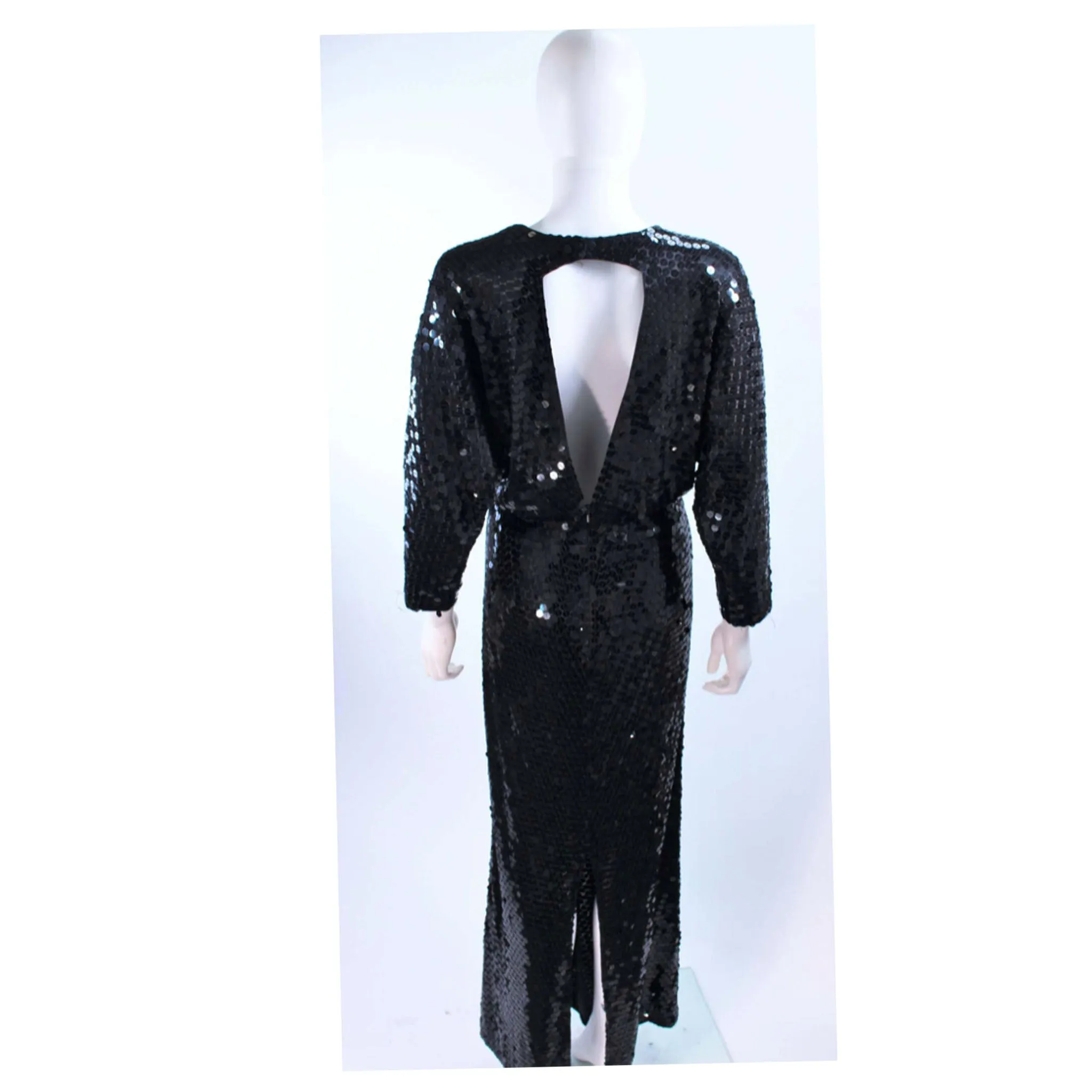 OLEG CASSINI Black Sequin Draped Gown Size 10