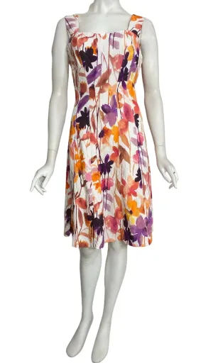 ORCHIDEA Textured Floral Paneled A-line Dress / Coral