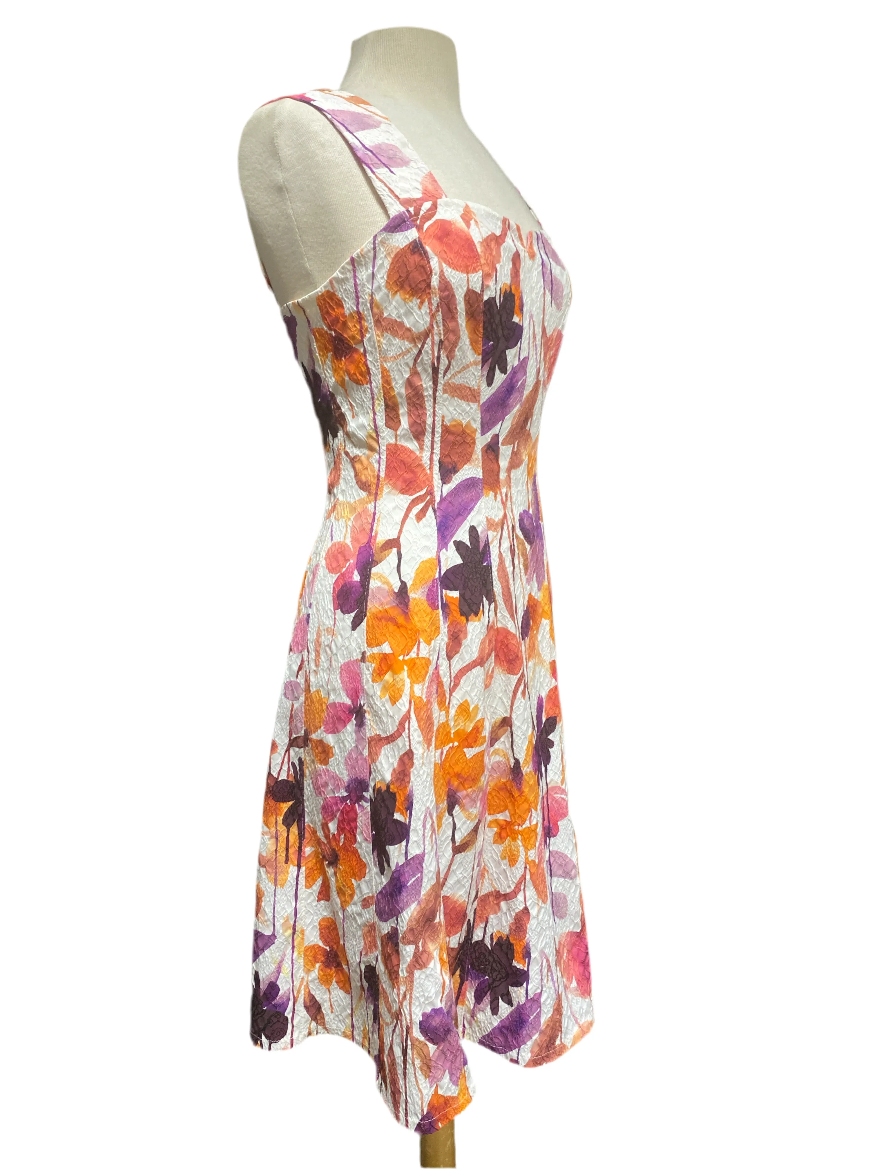 ORCHIDEA Textured Floral Paneled A-line Dress / Coral