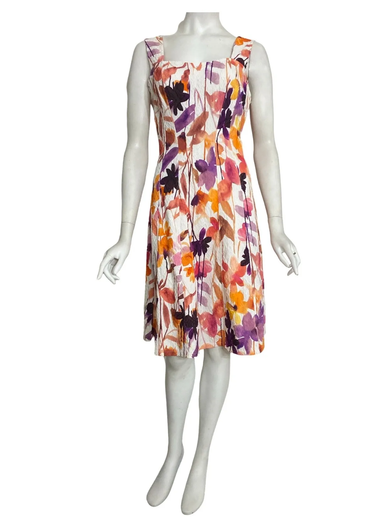 ORCHIDEA Textured Floral Paneled A-line Dress / Coral