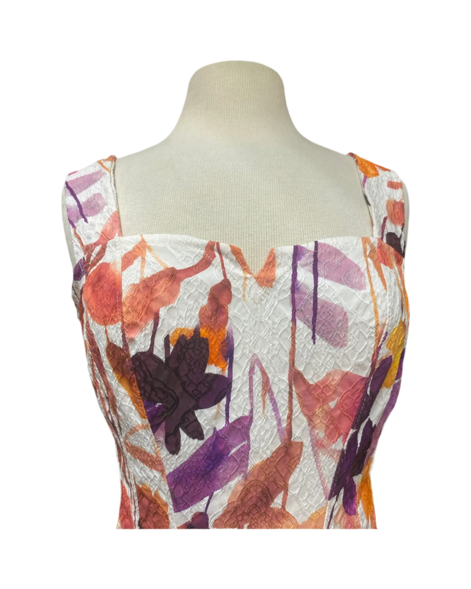 ORCHIDEA Textured Floral Paneled A-line Dress / Coral