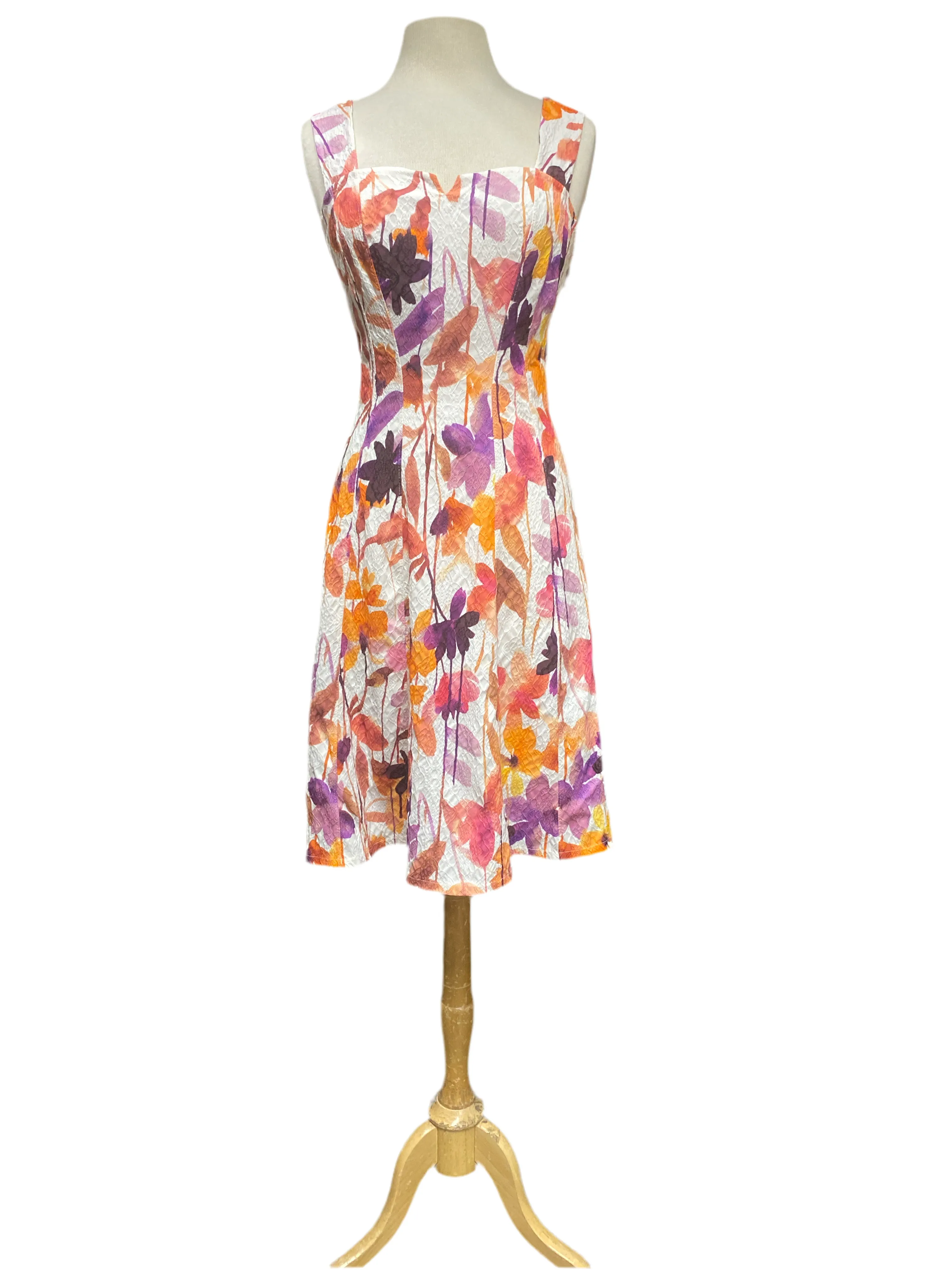 ORCHIDEA Textured Floral Paneled A-line Dress / Coral