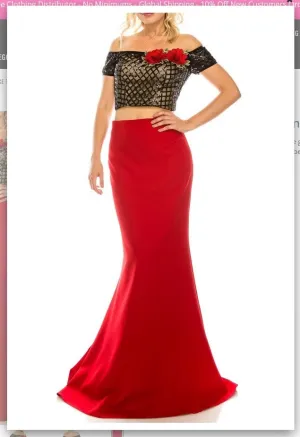 Ordella 4599 Red 2 Piece Trumpet Evening Gown