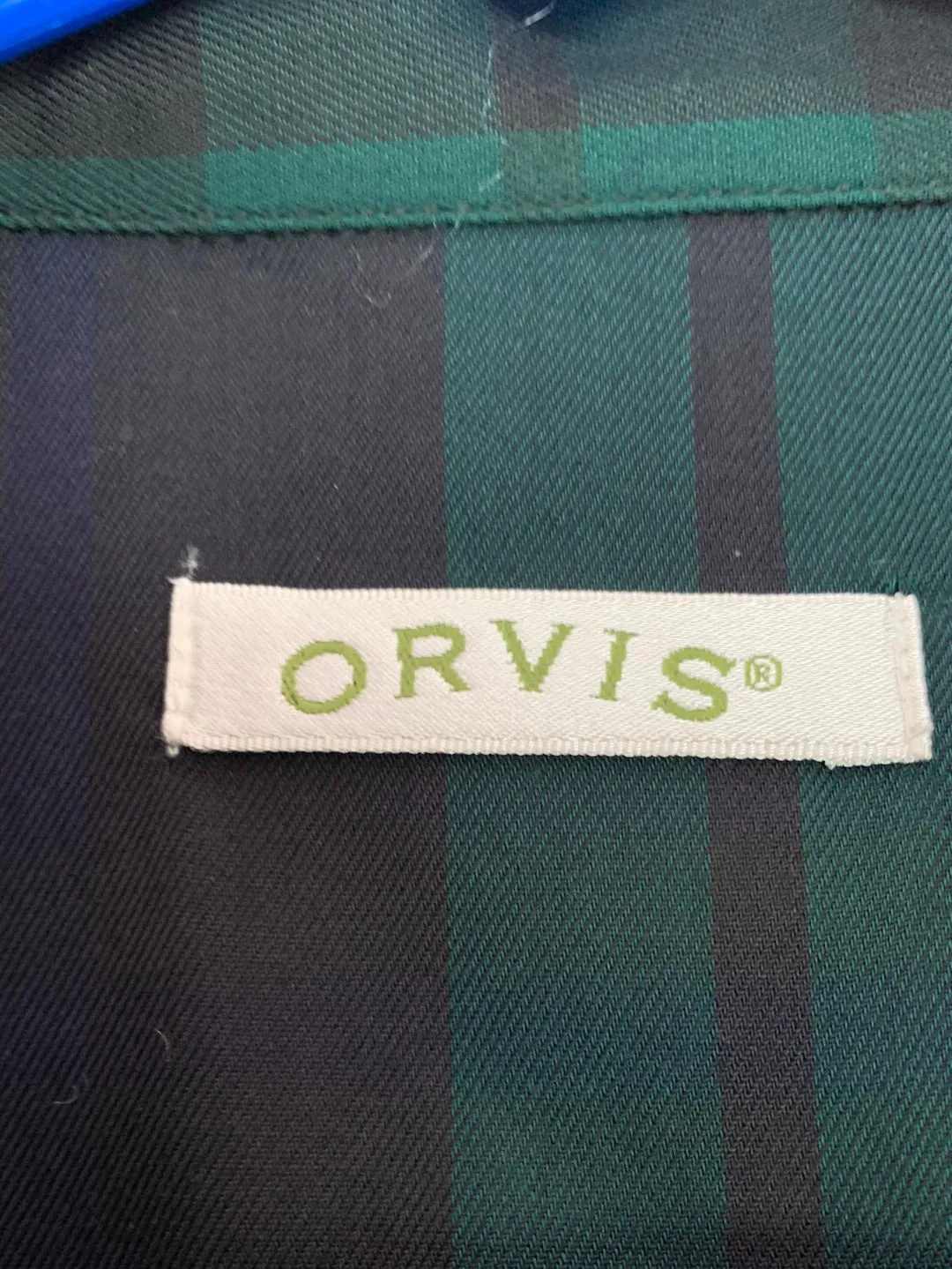 ORVIS green blue plaid Cotton Beaded Long Sleeve Button Up Shirt - 14