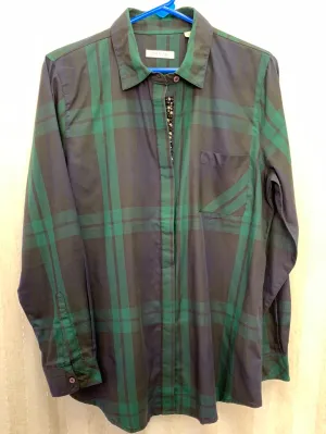 ORVIS green blue plaid Cotton Beaded Long Sleeve Button Up Shirt - 14