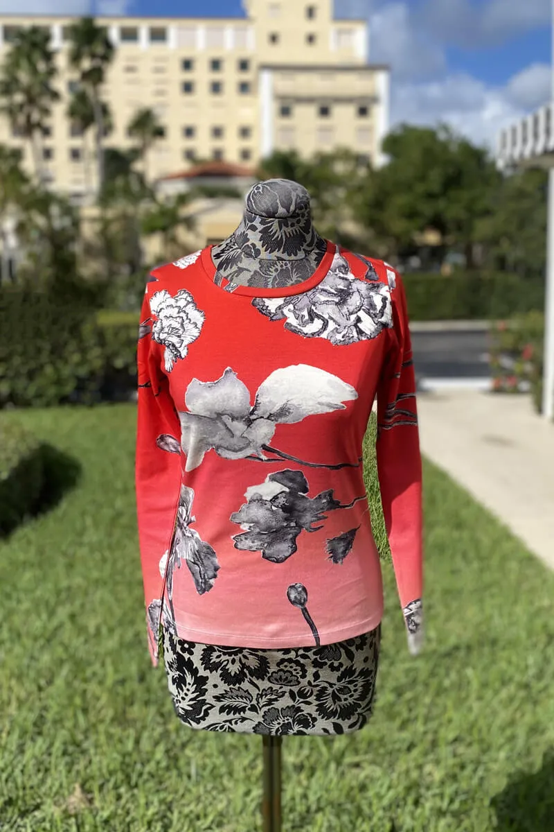 Pashma Scarlet Ombre Floral Sweater and Scarf Set