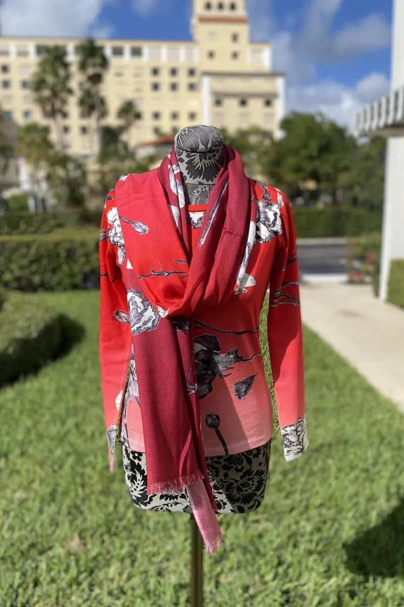Pashma Scarlet Ombre Floral Sweater and Scarf Set