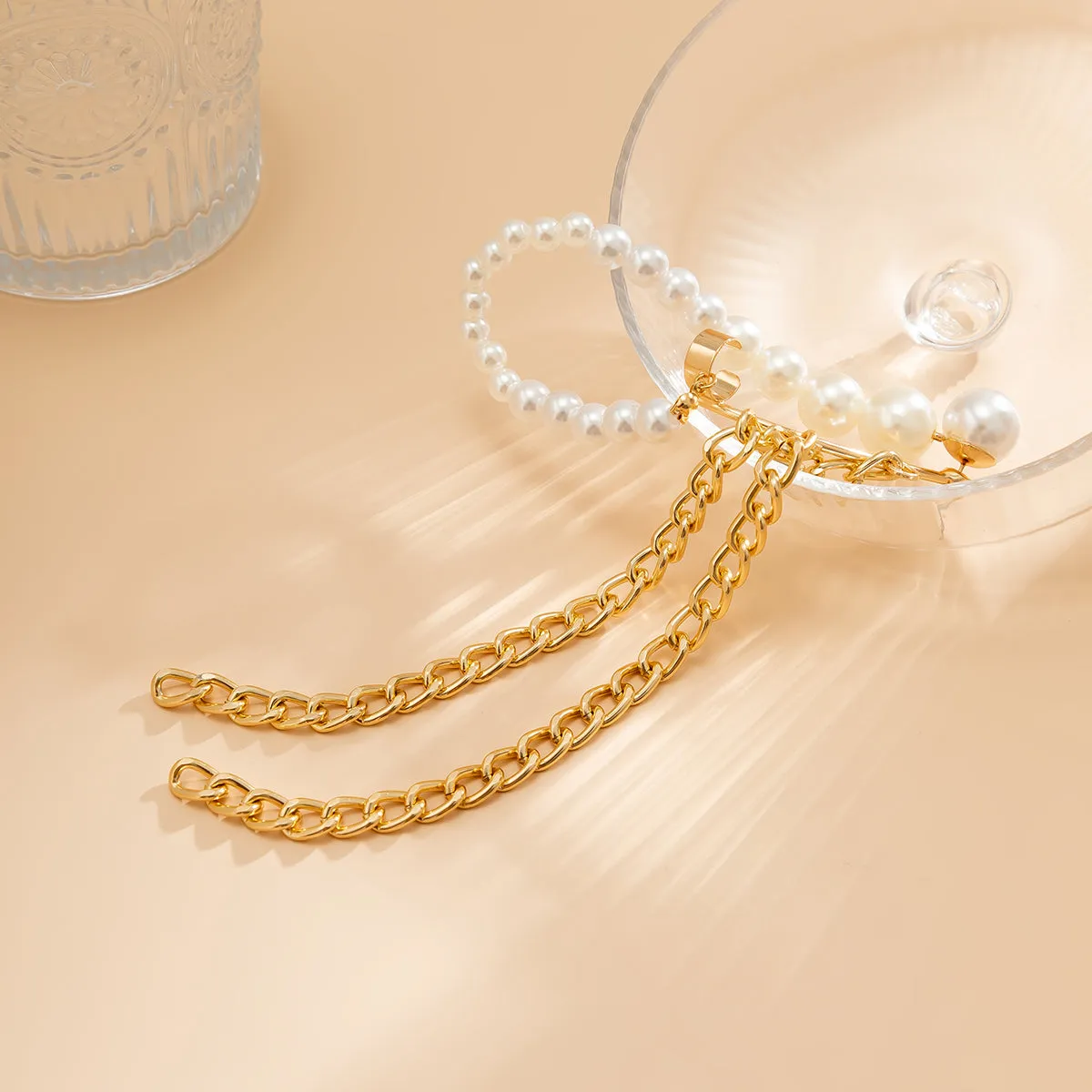 Pearl & 18K Gold-Plated Chain-Tassel Ear Cuffs