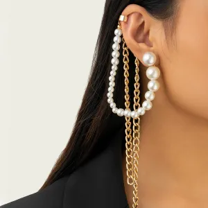 Pearl & 18K Gold-Plated Chain-Tassel Ear Cuffs