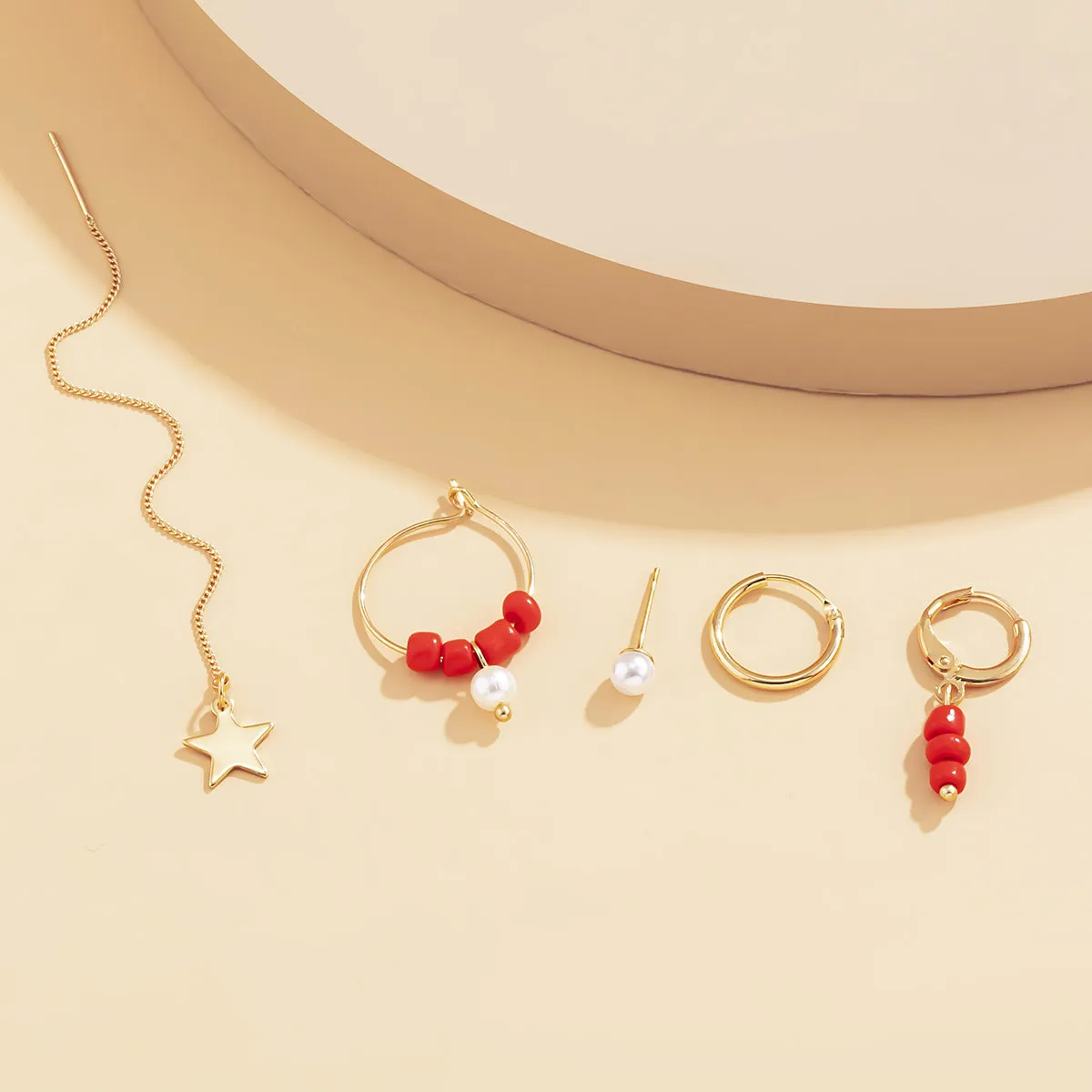 Pearl & Arylic 18K Gold-Plated Star Earrings Set