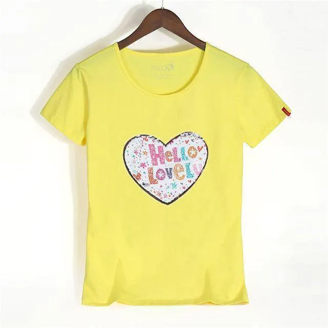 Petite Happy Reversible Sequin Cotton T-Shirt ( S /US 0 - XXXL/ US 12)