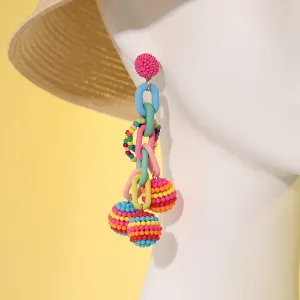 Pink & Blue Howlite Cable-Chain Ball Drop Earrings