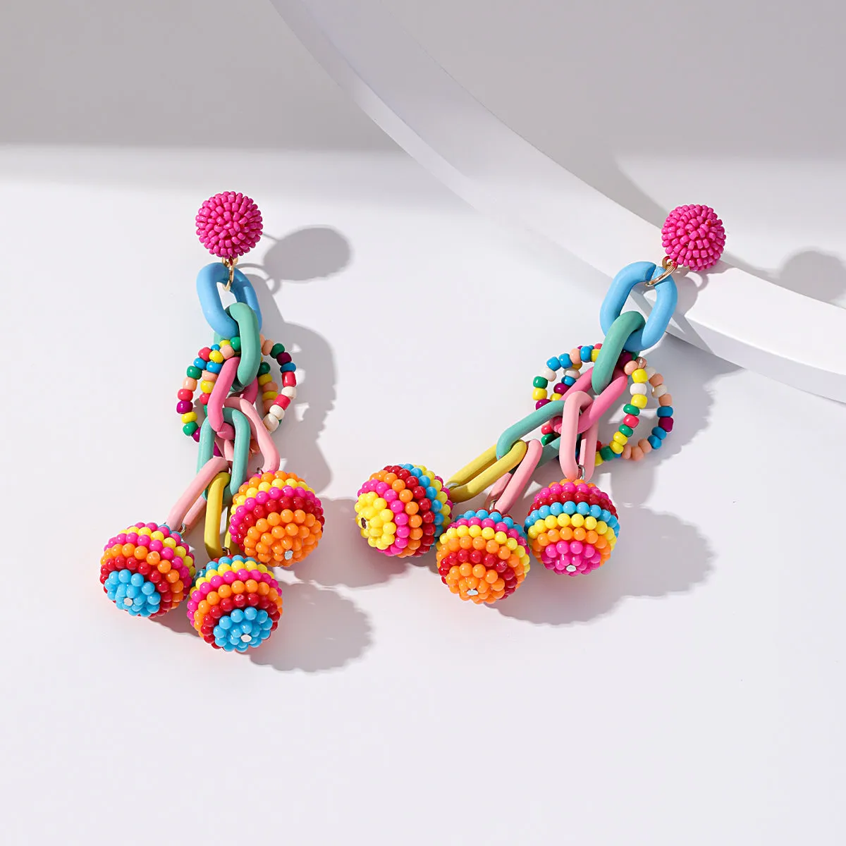 Pink & Blue Howlite Cable-Chain Ball Drop Earrings