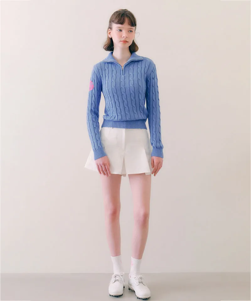 PIV'VEE Cable Knit Half Zip Sweater - Cornflower Blue