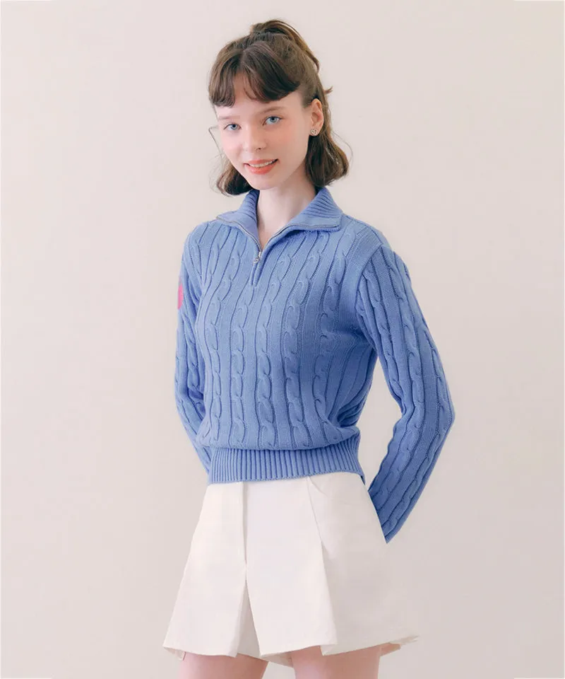 PIV'VEE Cable Knit Half Zip Sweater - Cornflower Blue
