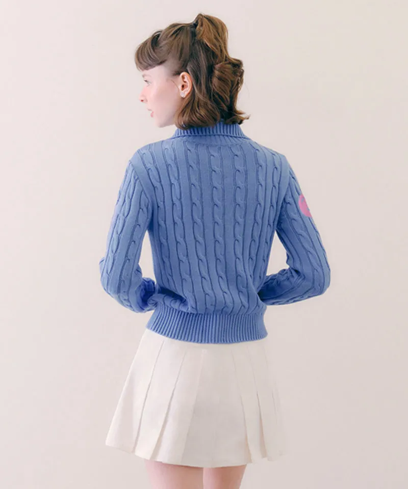 PIV'VEE Cable Knit Half Zip Sweater - Cornflower Blue
