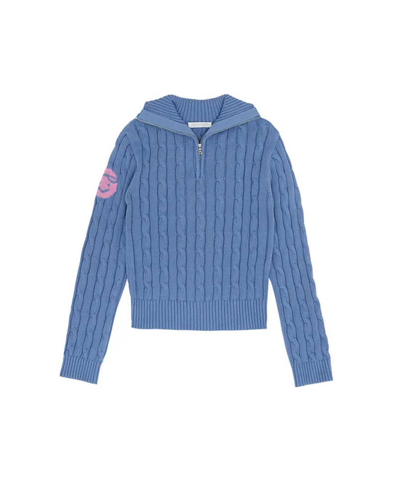 PIV'VEE Cable Knit Half Zip Sweater - Cornflower Blue