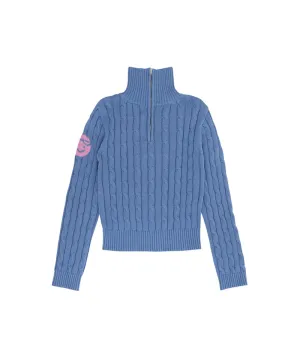 PIV'VEE Cable Knit Half Zip Sweater - Cornflower Blue