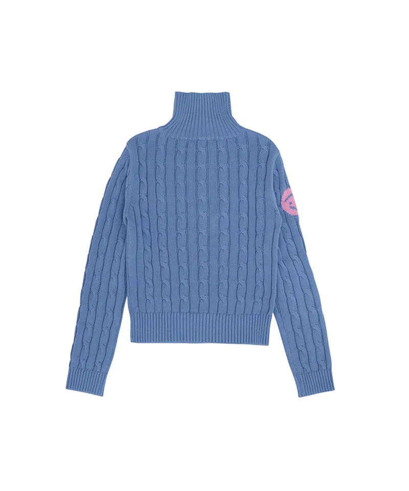 PIV'VEE Cable Knit Half Zip Sweater - Cornflower Blue