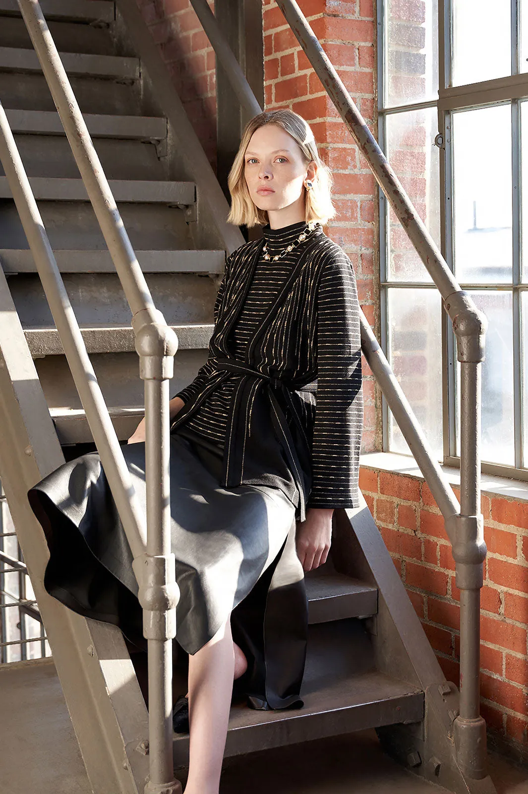Plus Size Belted Jacket - Shimmer Soft Knit