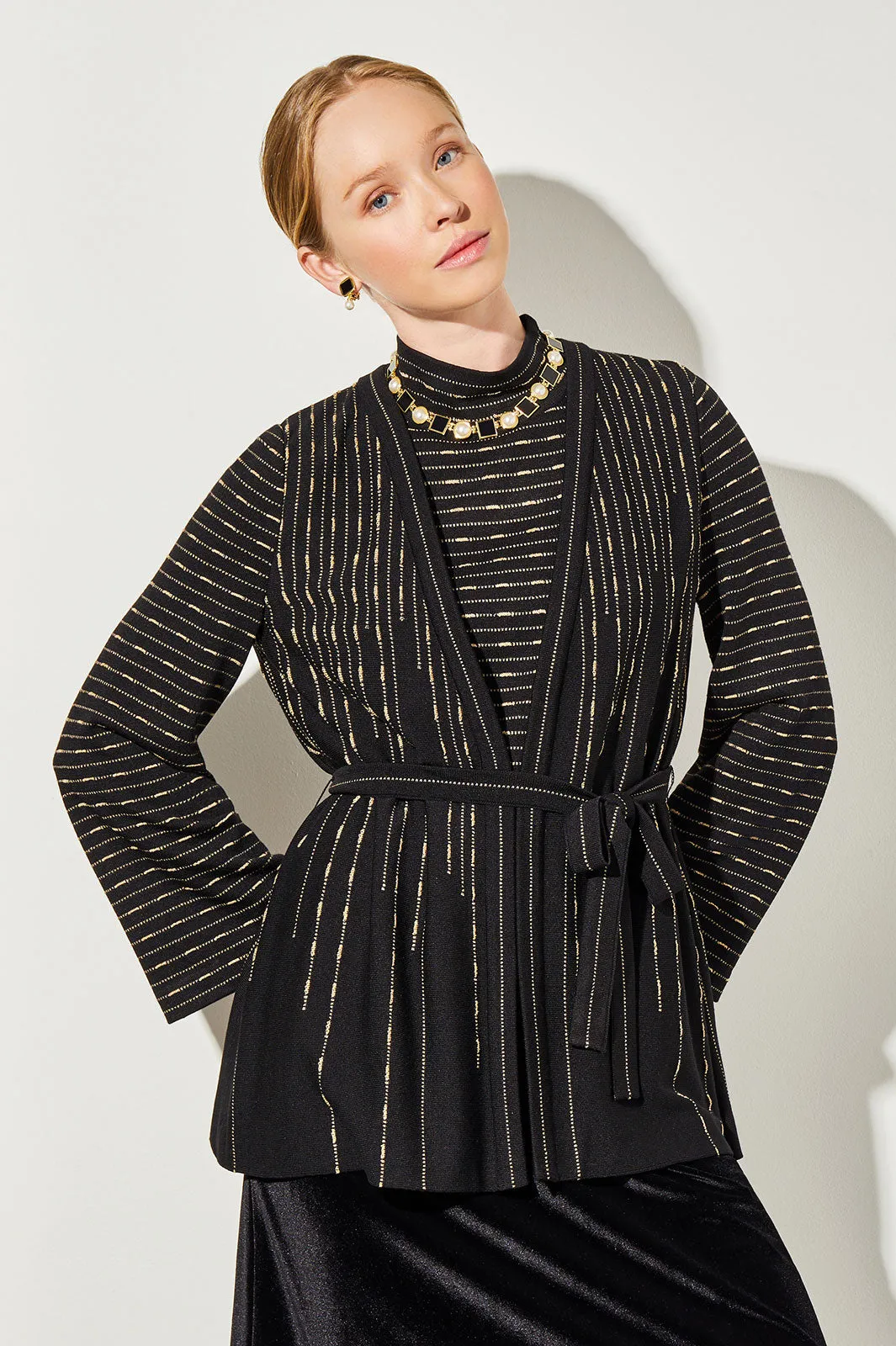 Plus Size Belted Jacket - Shimmer Soft Knit