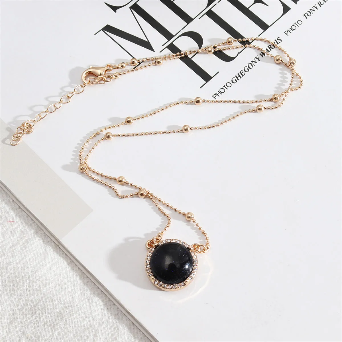 Quartz & Cubic Zirconia Bead Chain Round Pendant Necklace