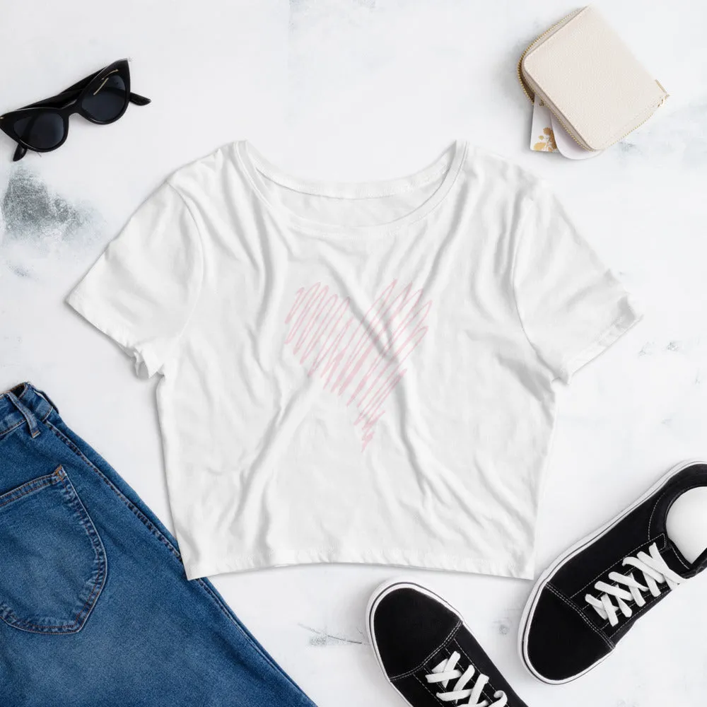 "Scribble Heart- PINK" Women’s Crop Tee