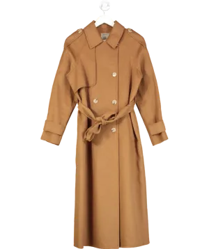 River Island Brown Wool Blend Belted Wrap Coat UK 6