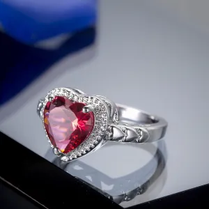 Rose Crystal & Silver-Plated Heart Ring