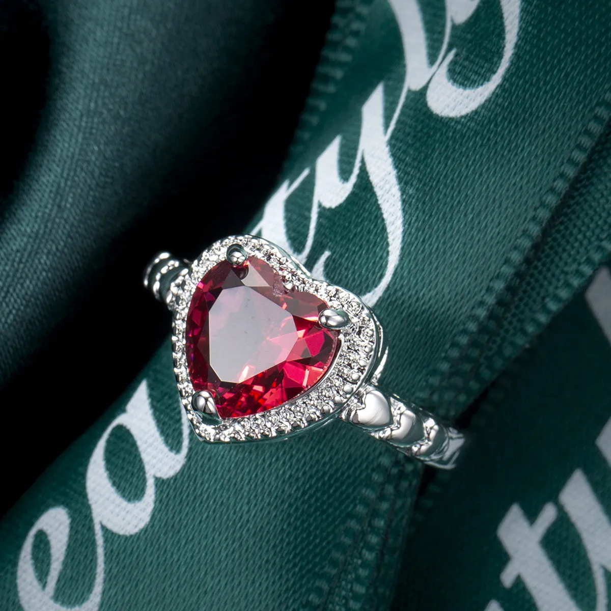 Rose Crystal & Silver-Plated Heart Ring