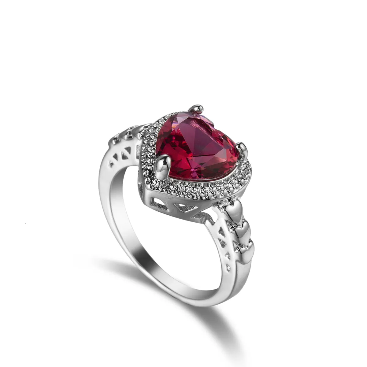 Rose Crystal & Silver-Plated Heart Ring