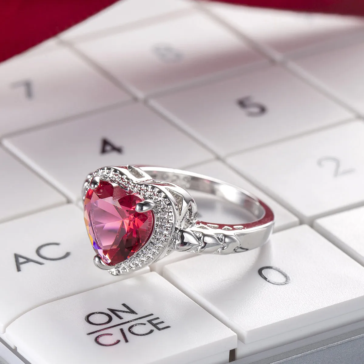 Rose Crystal & Silver-Plated Heart Ring