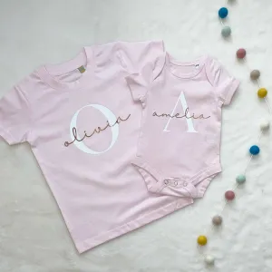 Rose Gold And Pink Personalised Girls T Shirt Set