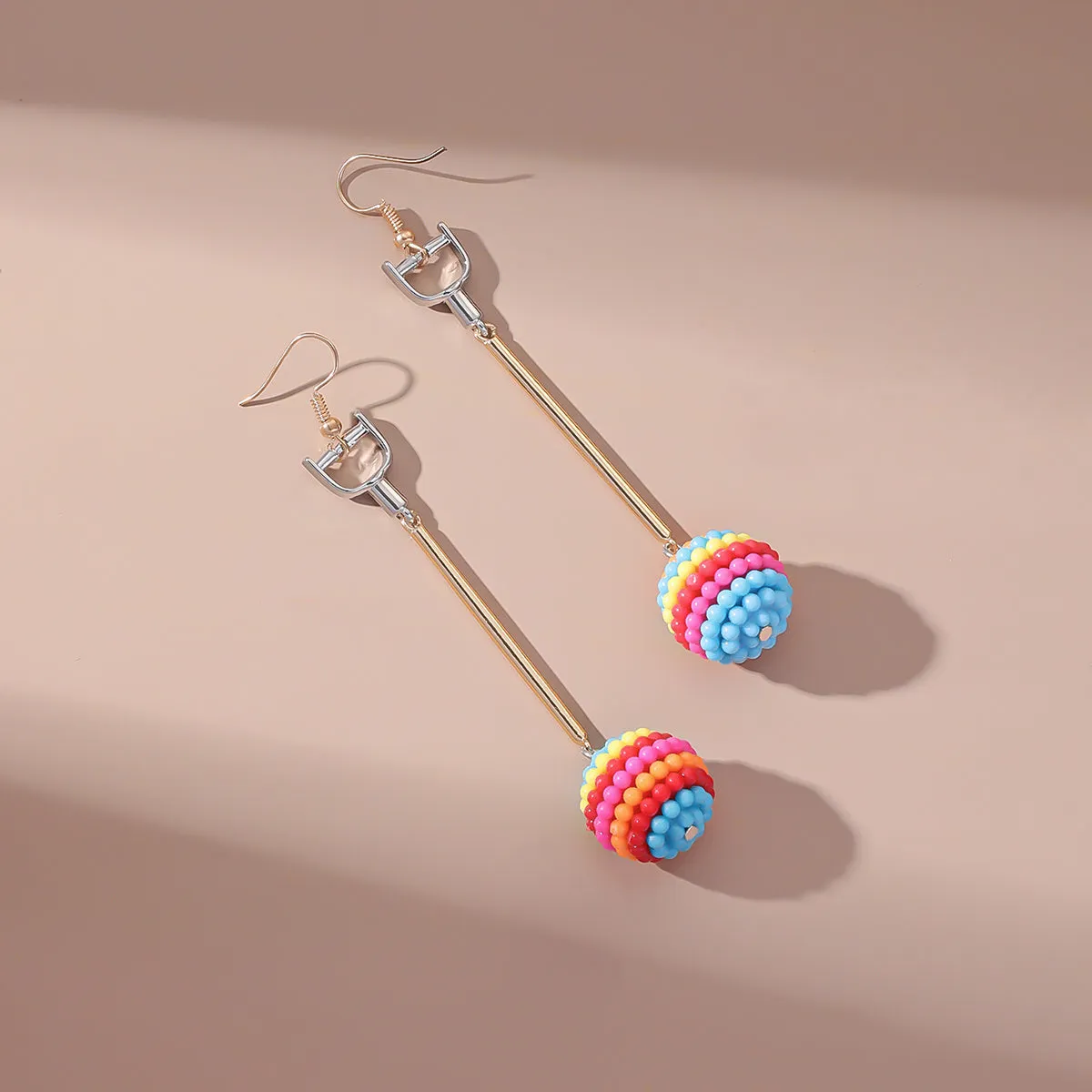 Rose Red & Multicolor Ball Rod Drop Earrings