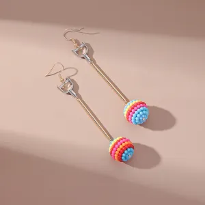 Rose Red & Multicolor Ball Rod Drop Earrings