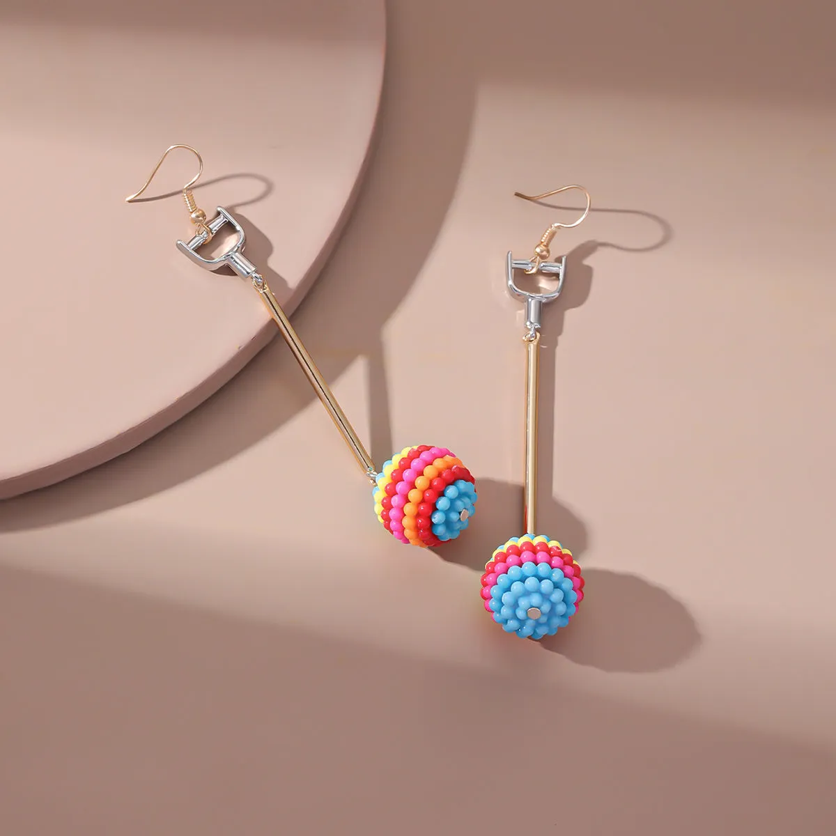 Rose Red & Multicolor Ball Rod Drop Earrings