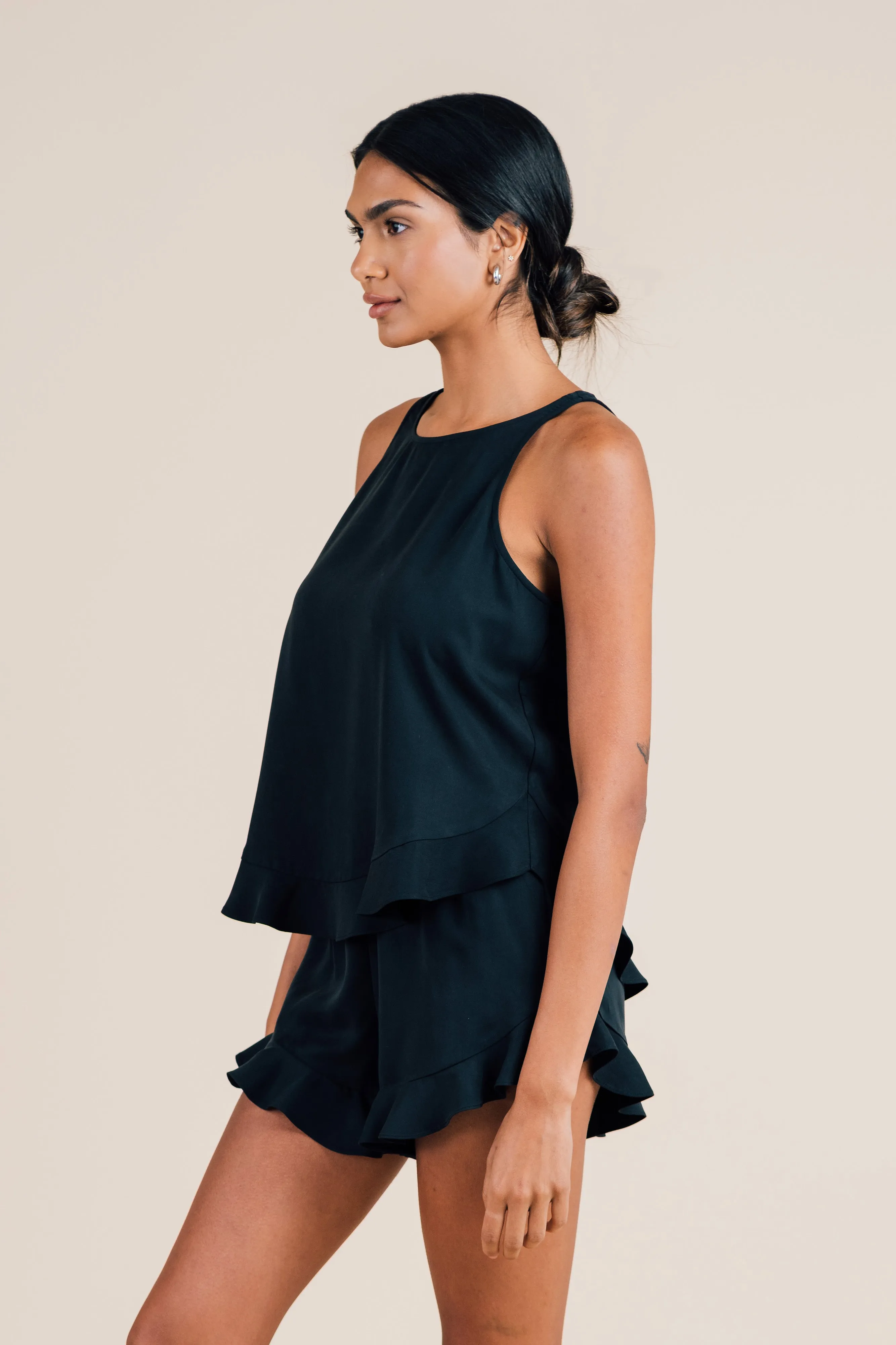 Ruffle Short Set - Black Night