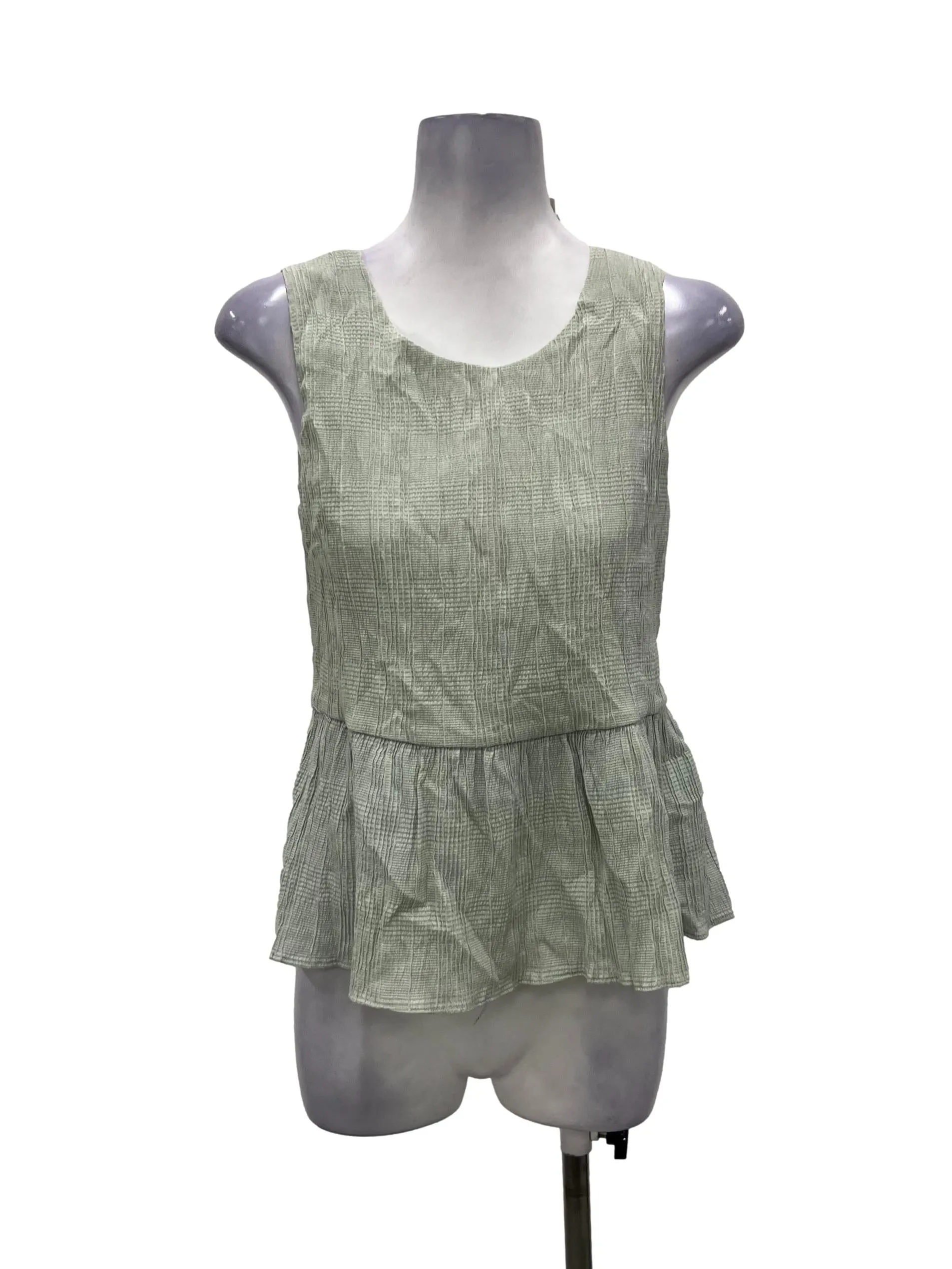 Sage Green Textured Sleeveless Babydoll Top