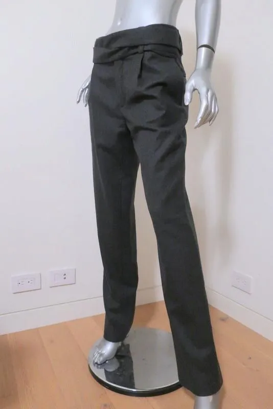 Saint Laurent Belted Pants Charcoal Wool Size 36 Straight Leg Trousers