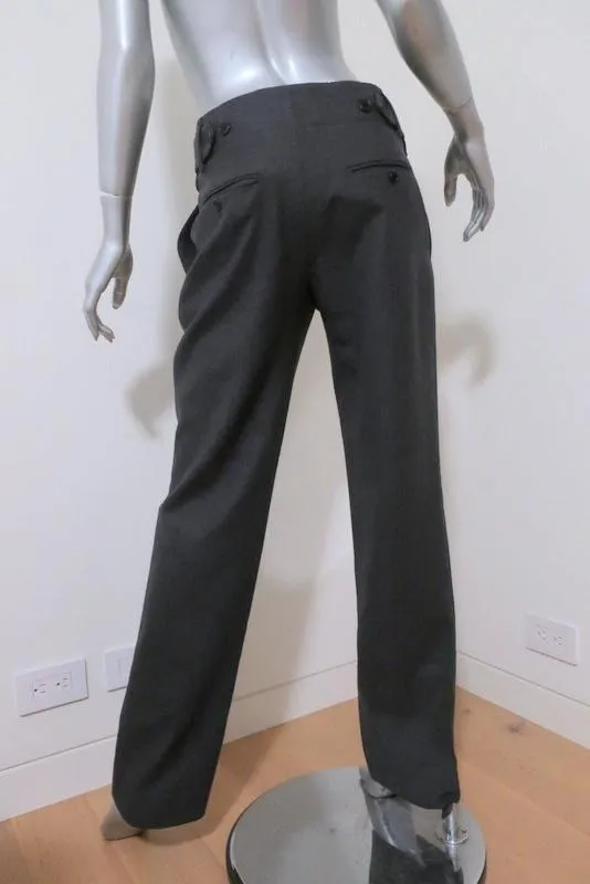 Saint Laurent Belted Pants Charcoal Wool Size 36 Straight Leg Trousers