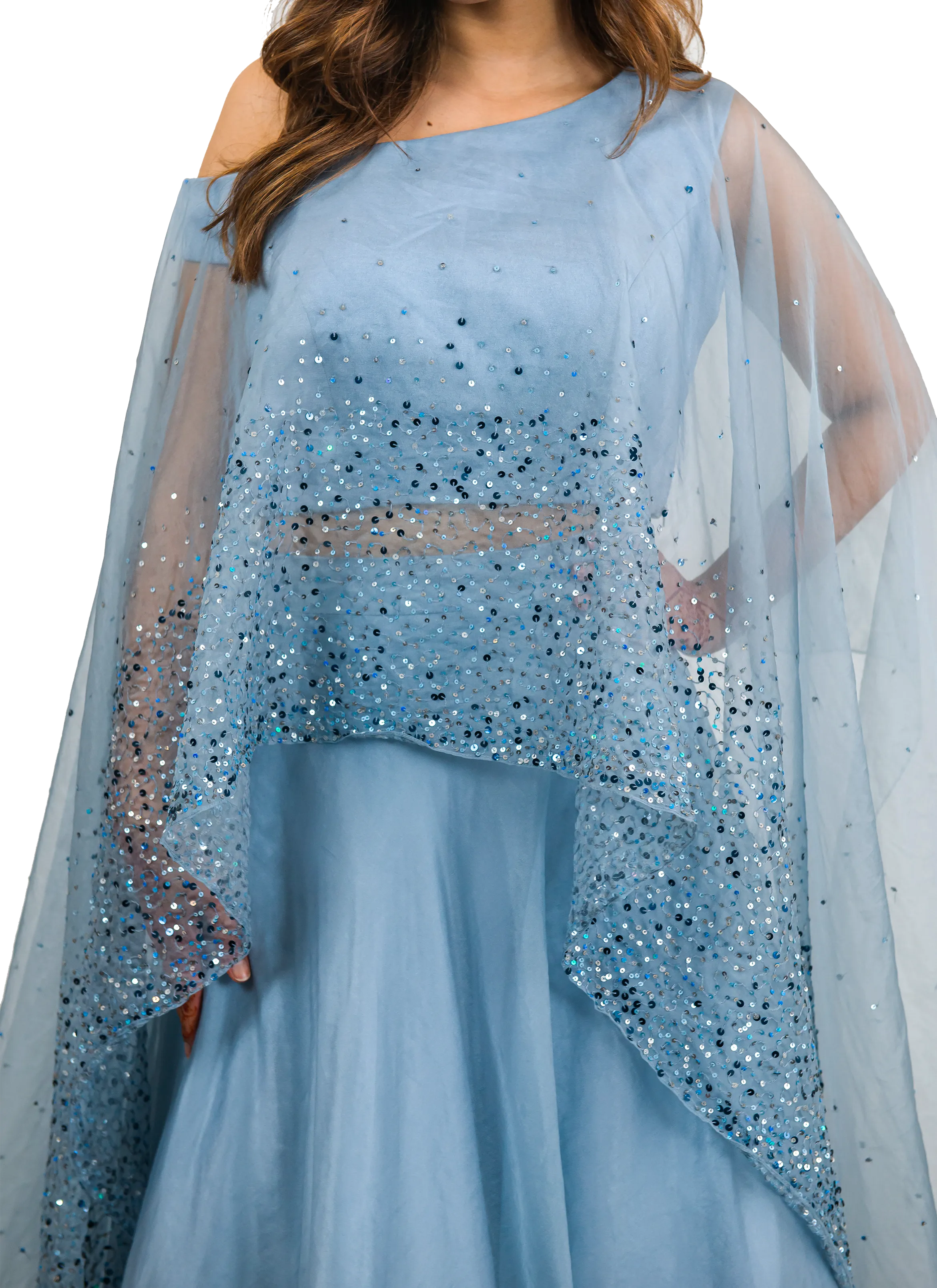 SAMPLE SALE: Baby Blue Shimmering Cape Lehenga