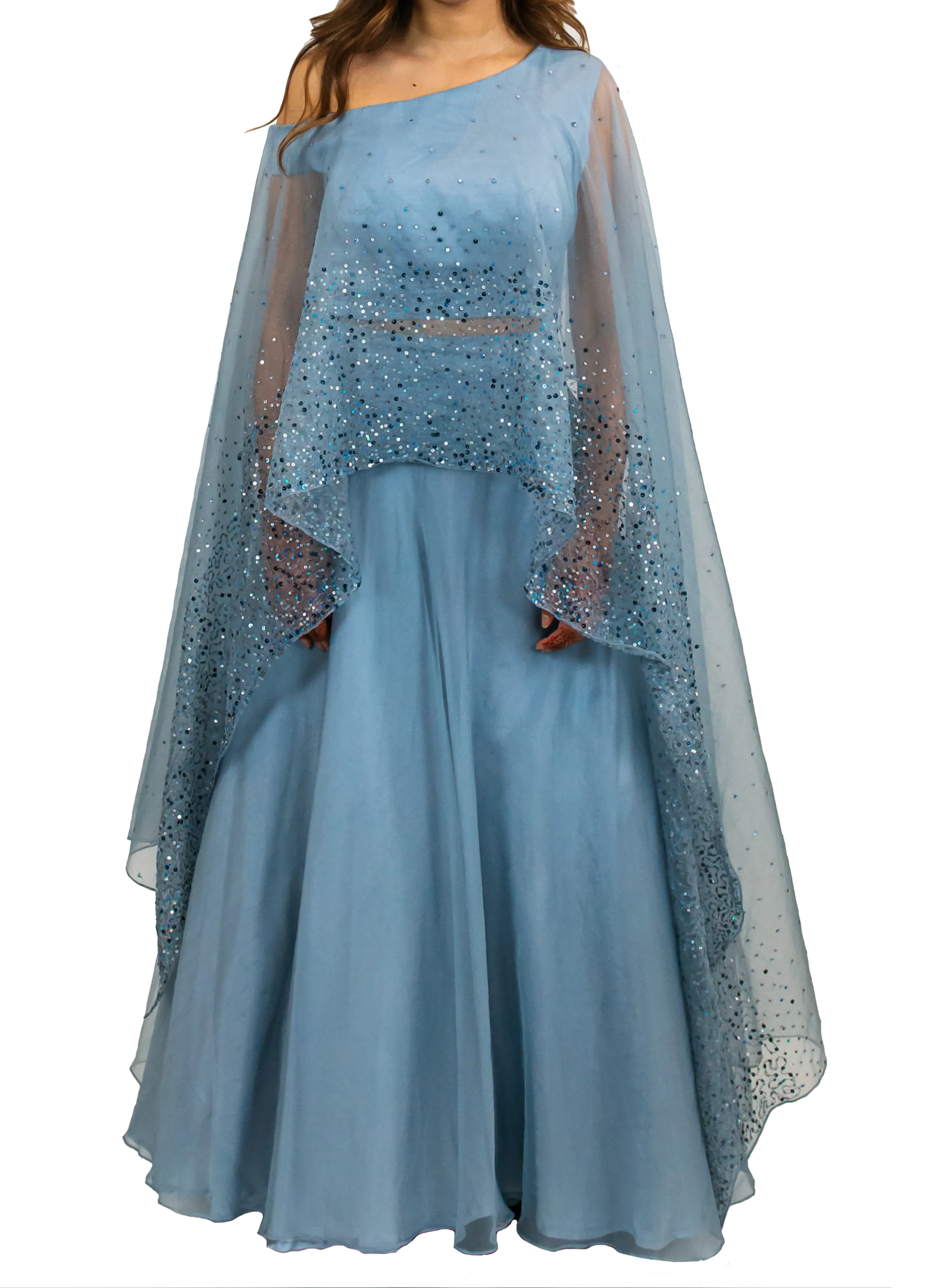 SAMPLE SALE: Baby Blue Shimmering Cape Lehenga