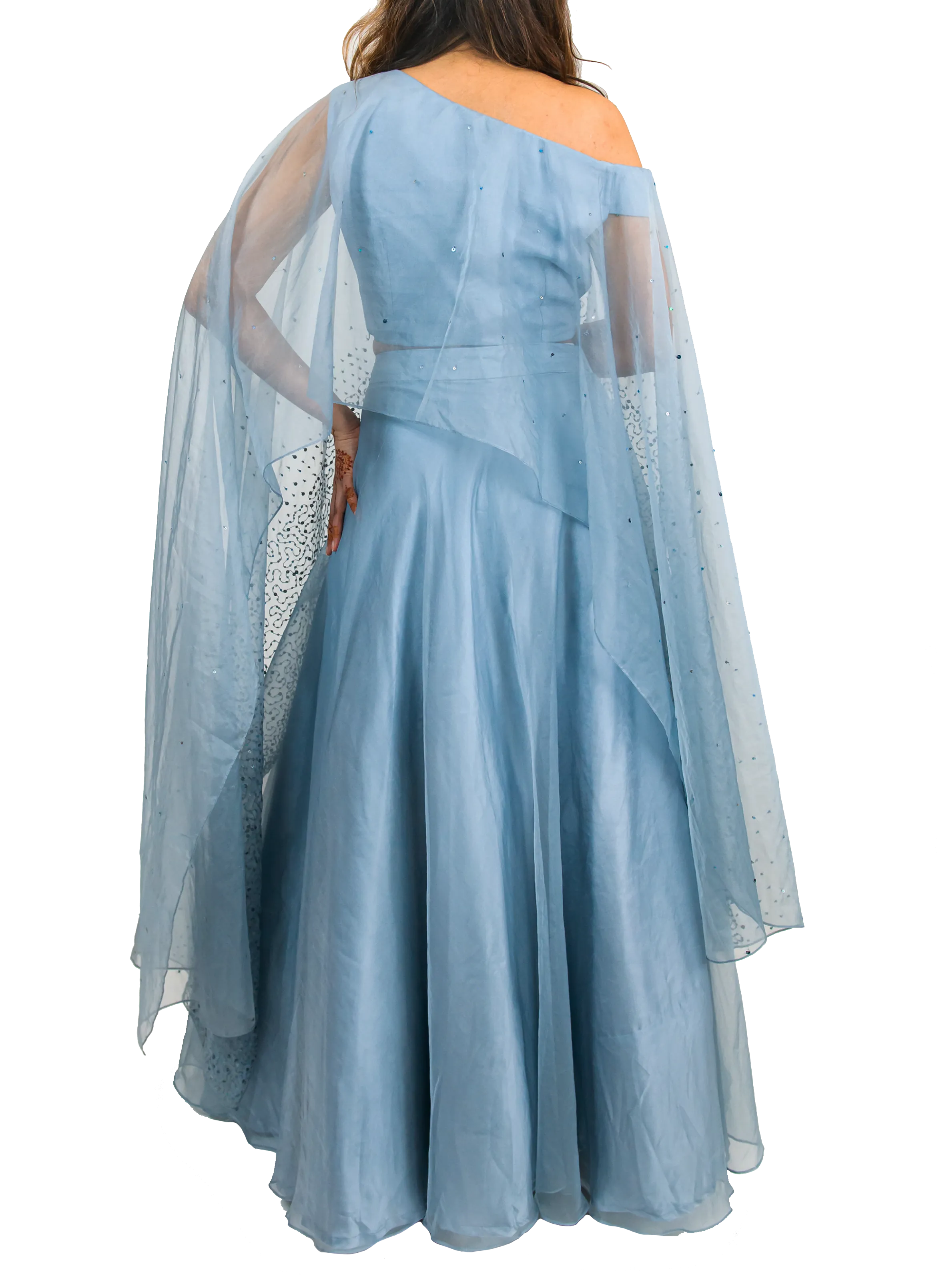SAMPLE SALE: Baby Blue Shimmering Cape Lehenga