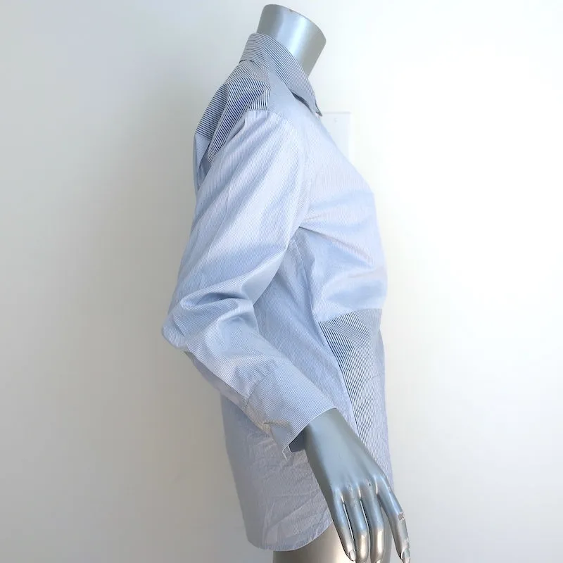 Sandro Maddly Belted Shirt Blue Striped Cotton Size 0 Long Sleeve Top