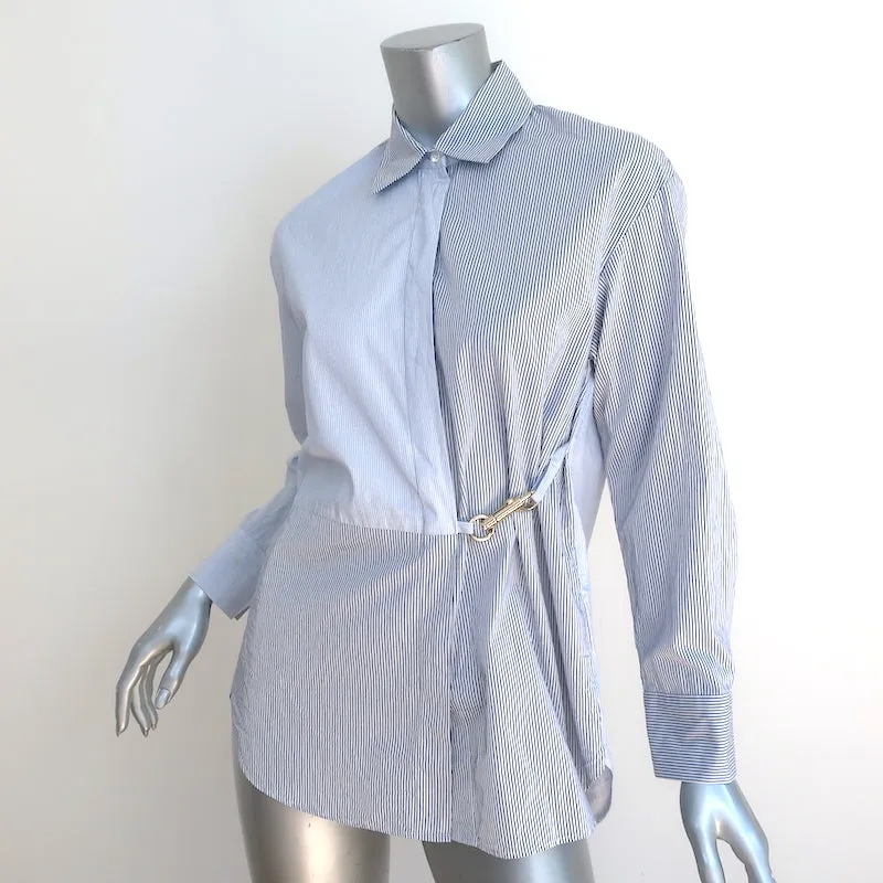 Sandro Maddly Belted Shirt Blue Striped Cotton Size 0 Long Sleeve Top