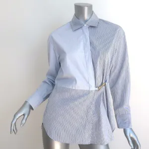 Sandro Maddly Belted Shirt Blue Striped Cotton Size 0 Long Sleeve Top