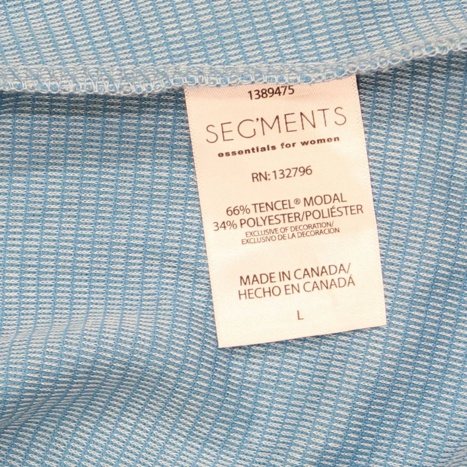 Seg'Ments Women's Essential 3/4 Sleeve V Neck Textured Knit Top Blue Large