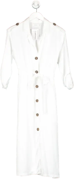 Senes White Belted Button Down Midi Dress UK S/M